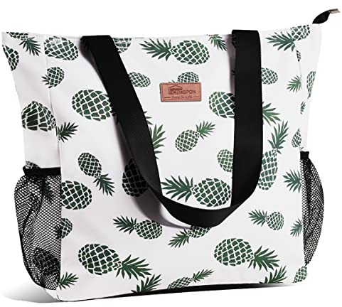 HOMESPON Große Wasserdichte Strandtasche mit Reißverschluss und Taschen für Damen (Ananas)