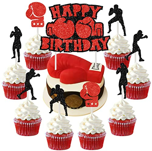25 STÜCKE Boxen Cupcake Topper Boxhandschuhe Kuchen Topper Dekorationen Kampfsport Thema Geburtstagsfeier Glitzernde Wrestling Party Supplies
