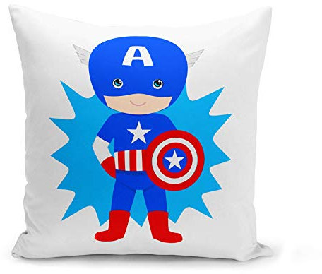 French Unicorn Kissenbezug, Motiv: kleiner Captain America, Superhelden, für Kinder, Motiv: Comic-Charakter (40 x 40 cm)