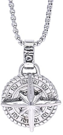 amorili Collana Uomo Rosa dei Venti in Acciaio Inossidabile | Pendente Bussola Nautica | Catena Regolabile Fino a 50 cm | Gioiello Regalo Elegante Stile Marina Militare (o)