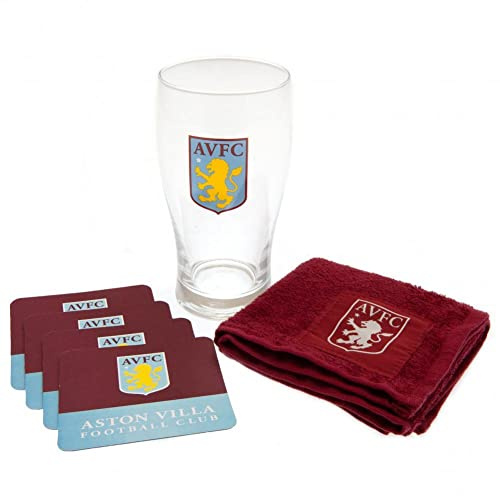 Aston Villa F.C. Beer Glass, 400 ml, Glass, Claret Red/Blue, Officially Licensed