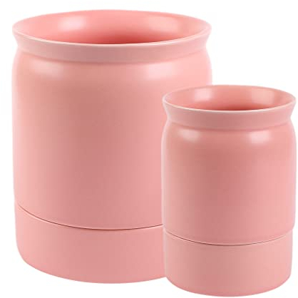 BLUE GINKGO Porte-Ustensiles en Céramique [Lot de 2] – Contenants pour Couverts avec Plateau Égouttoir Amovible (Rose)