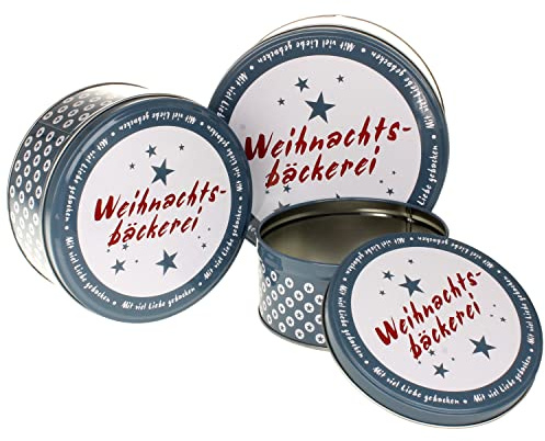 Macosa Keksdosen 3er Set Metall Blau Weihnachtsbäckerei stapelbar rund | Gebäckdosen und Plätzchendosen in S, M und L, Blechdose mit Weihnachtsmotiv für Kekse und Plätzchen, ineinander stapelbar