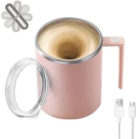 TLINNA Self Stirring Mug,Self Stirring Coffee Mug,Suitable for Coffee, Milk, Cocoa and Other Beverages (Pink, 12 Ounces)