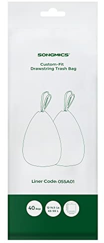 SONGMICS Small Trash Bags for 12-14.5 Gallon Trash Cans, Drawstring Garbage Bags, Liner Code 055A01, 1 Roll, 40 Count, White UKRB055A01