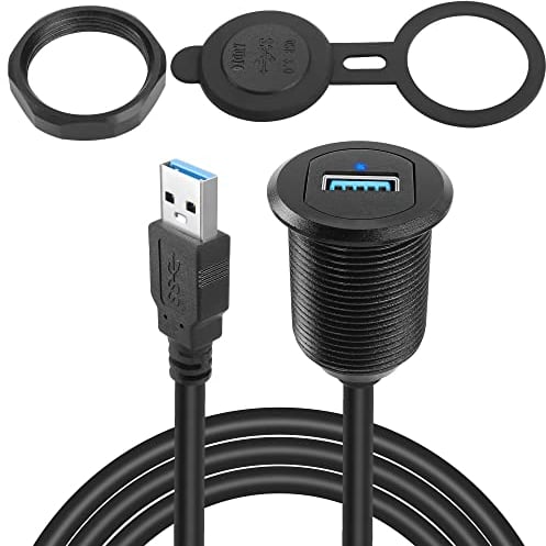QIANRENON 5Gbps USB 3.0 Filettato Fissaggio Incorporato Auto Impermeabile Cavo USB3.0 Maschio a Femmina Pannello Montaggio prolunga Cavo,LED,AL Alloggiamento,per Cruscotti Auto Barche Moto,2m/6,5ft
