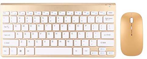 Bewinner Wireless Keyboard and Mouse Combo, Ultra Slim Wireless Computer Keyboard, Ergonomic Silent Mouse, Compact USB Keyboard Mouse Set for PC, Laptop,Tablet (Gold)