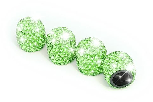 CGEAMDY 4 PCS Universal Auto Ventilkappen, Kristall Diamant Ventilkappen, Kristall Strass Autoreifen Kappen, Reifenventil Staubkappen Fahrradreifenventilkappen (Grün)