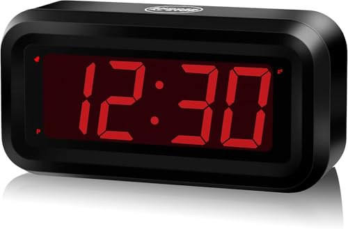 KWANWA Digitaler Wecker mit 3-stufiger Helligkeit • Snooze-Funktion • Rote Display • Batteriebetrieb (ohne Batterien) • Kompakte Tischuhr