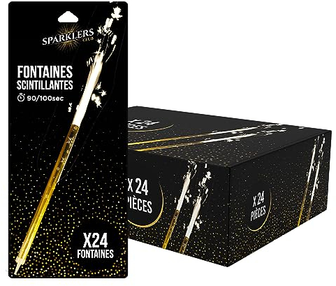 Fontaines à Gateaux Scintillantes XXL 24cm - Lot de 24 - durée 90/100 Secondes pour Gateaux et Bouteilles de Champagne, Bougie lumineuse d'ambiance pour anniversaire - Catégorie F1