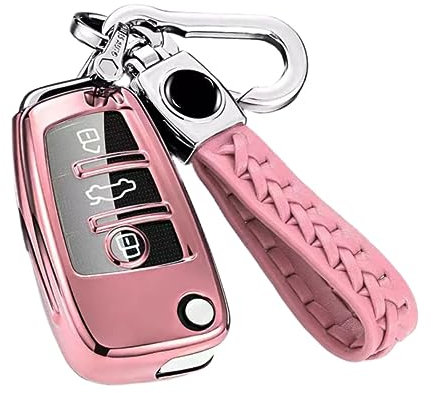 Z.MYUKI 【5 Farben】 Q2 S Line Schlüsselhülle mit Schlüsselanhänger für Audi Q2 2017-2025 2026 Zubehör Original (Rosa)