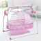 Babyschaukel Babywippe Flach 180° zu Liegen, Zusammenklappbar und Tragbar, 5 Gänge einstellbar, Bluetooth & USB-Verbindungsfunktionen, für 0-18 Monate Alte Babys (Rosa)