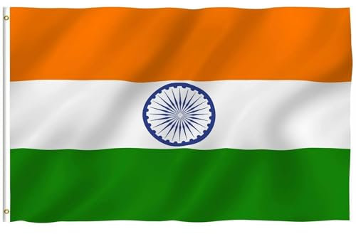 Cosymate Bandera india de Bharat con ojales de latón, colores vivos, resistente a la decoloración UV, cabecera de lona, doble costura, 90 x 150 cm
