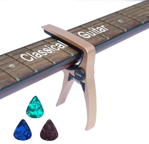 MEDIORAYS Klassisch Gitarre Kapodaster für 6 Saiten und Mandolinenbass Große Größe Professionelle Elektrische Akustikgitarre Leicht (ClassicalCapo-Gold