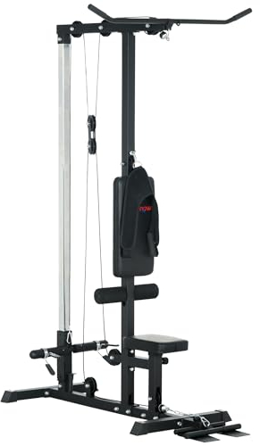SPORTNOW Máquina Polea Alta y Baja, Máquina de Musculación con Pedales Giratorios y Asiento Ajustable, Multifunción Lat Pulldown para Fitness Entrenamiento en Gimnasio, Hogar, Oficina, Negro