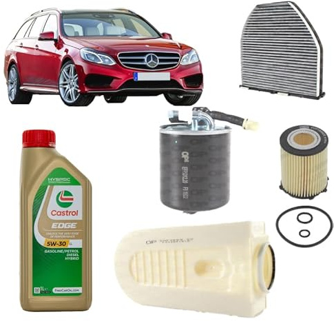 Kit tagliando 4 filtri + 7L olio Edge 5W30 LL per Classe E W212 gasolio 2143CC 200CDI 250CDI 220CDI