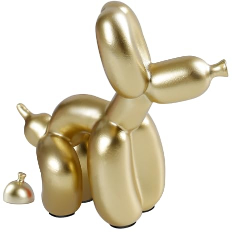 Rideco Pooping Ballon Hund Skulptur Kleine Tierstatue Home Decor Moderne Dekorative Kunstskulptur Moderne Desktop-Ornament für Büro Schlafzimmer Wohnzimmer Dekor (Gold, Klein)