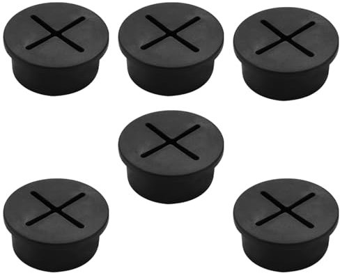 Adyoney 6 Pcs 25mm / 1 Inch Black Desk Grommets, Easily Solve Cable Management Issues, Flexible Silicone Cable Cord Grommet for Table and Other Furnitures Hole Cover
