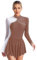 iEFiEL Damen Langarm Eiskunstlauf Kleid Patchwork Kürkleid Kurz Tanzanzug Trikotanzug Tanzbody Glänzende Tanzkostüm Braun M