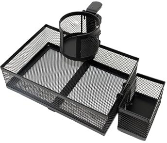 DESKORGA 360° Rotating Desk Organiser (25 x 17 x 7 cm) – Phone Holder, Cup and Cable Storage – Solid Metal Mesh – Ideal for Telework & Gaming