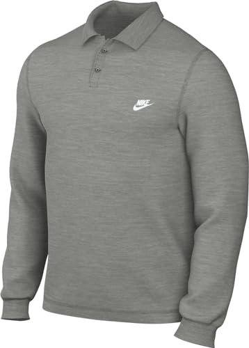 Nike Herren M Nk Club Knit Ls Polo Top, Dk Grey Heather/White, L EU
