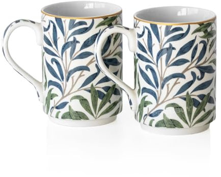 Prodbuy Set of 6 Dark Blue & White Floral Coffee Mugs 310ml William Morris