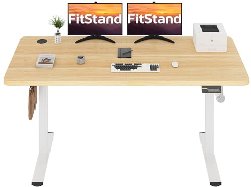 FitStand FQ1 140x60cm höhenverstellbarer Schreibtisch Electric Lift Desk mit Tischplatte, Stehpult, Lift Computertisch mit Haken, Kindersicherung, Memory-Funktion für Büro und Zuhause - Ahorn