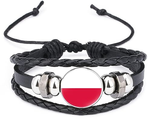 GONMFKM Modisches Geflochtenes Polen-Flaggen-Armband – Glasanhänger, Mehrschichtiges Ledergeflecht, Unisex-Armband, Armreif Für Nationalfeierlichkeiten, Schmuckzubehör