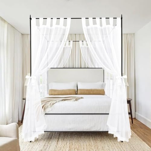 8 Panels Canopy Curtains White Canopy Bed Curtains for King Full/Queen and Twin Bed Frame,Eight Poster Bed Canopy Curtains Drapes,Sheer Canopy Bed Drapes with Top and Self-Adhesive Velcro (42x74)