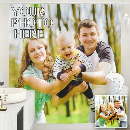 SMchwbc Personalisierter Duschvorhang, individuelles Duschvorhang-Set mit Foto wasserdichter Benutzerdefinierte Duschvorhang für Home Badezimmer Dekor Personalisierte (1,120 x 200 cm(BxH))