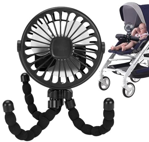 Mini ventilador de mano para cochecito, ventilador portátil para niños pequeños, ventilador giratorio con clip para cochecito de bebé, giratorio 360°, ventilador de mano flexible para
