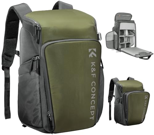 K&F Concept Kamerarucksack, Fotorucksack für Fotografen, Kamerarucksack mit 16Zoll-Laptopfach, kompatibel für Canon/Nikon/Sony/DJI Mavic Drone (Alpha Rucksack 25L),Grün