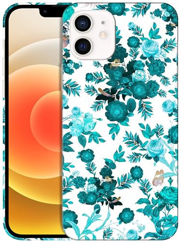 GlamCase for iPhone 12/12 Pro, iPhone 12/12 Pro Case - Floral Teal Design Printed Slim & Sleek Cute Plastic Hard Snap on Protective Designer Back Phone Case/Cover for iPhone 12/12 Pro