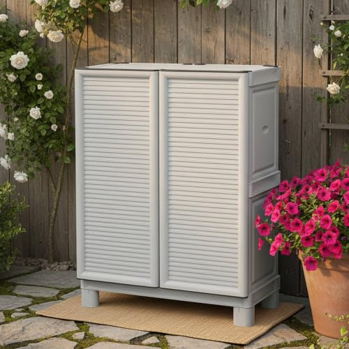 Dmora - Waremme Outdoor-Garderobe, Outdoor-Möbel, Mehrzweck-Balkongarderobe, Outdoor-Schrank, 100 % Made in Italy, Hellgrau, 70 x 39 x 92 cm