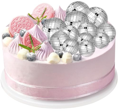 Disco Ball Cake Decorations, 12-Pack Reflective Cake Toppers, Perfect for Disco-Themed Parties, Weddings, and Celebrations