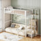Hochbett 90x200 cm mit Kleiderschrank und Aufbewahrungsregal, Metallbett mit Treppe und Rausfallschutz, Etagenbett Metall Bettgestell für Kinder, Jugendliche, Erwachsene (Weiß)