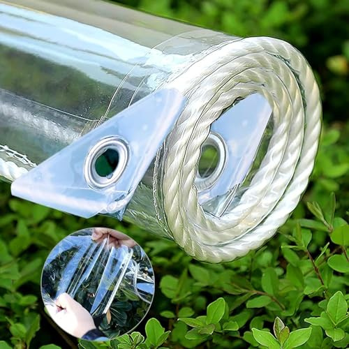 tow000ack Telo di Protezione Telone Impermeabile Esterno in PVC Trasparente 0,35mm Spessore,Copertura Multifunzione per Mobili da Giardino,Gazebo,Barche,400g/㎡,Compreso Corde (100cm x 250cm)