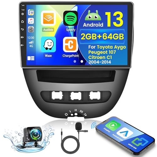 Hikity 2+64GB Android 15 Autoradio für Toyota Aygo/Peugeot 107/Citroen C1 2004-2014 Radio Wireless Carplay Android Auto, 10.1 Inch IPS Touch Screen Radio mit Rückfahrkamera, Bluetooth, Navi, WiFi, DSP