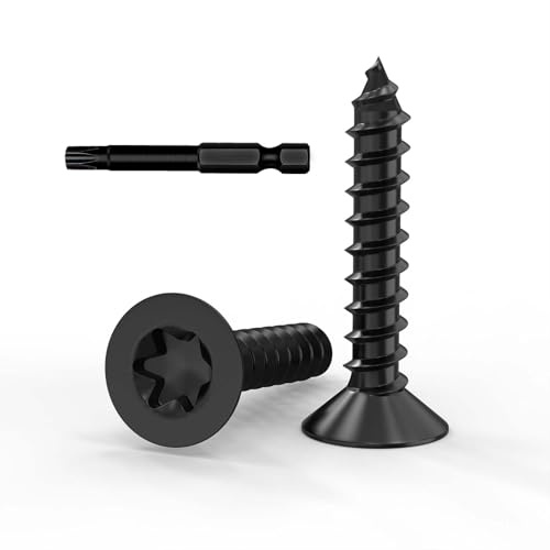 Lot de 50 vis à bois M5 x 25 à tête fraisée Torx en acier inoxydable A2 V2A avec oxyde noir, filetage complet, avec embout de tournevis