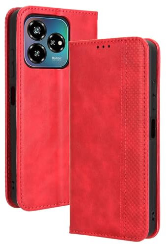 XINNI Housse pour Telephone ZTE Blade V60 Design Etui, PU/TPU Retourner Cuir Coque Magnétique Portefeuille, Rouge