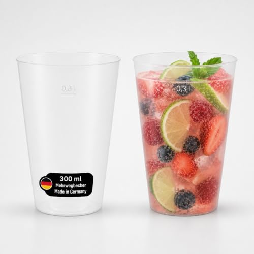 DeinPack 500 Mehrwegbecher 300ml Made in Germany mit Eichstrich transparent | 500 Stück, Made in Germany, Mit Eichstrich, Wiederverwendbar, Aus PP