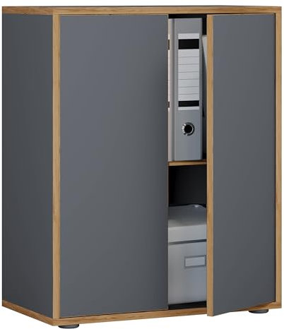 VCM Holz Büroschrank Ordner Aktenschrank Büromöbel Schrank Salia 2-Fach Breite 60 cm Drehtüren