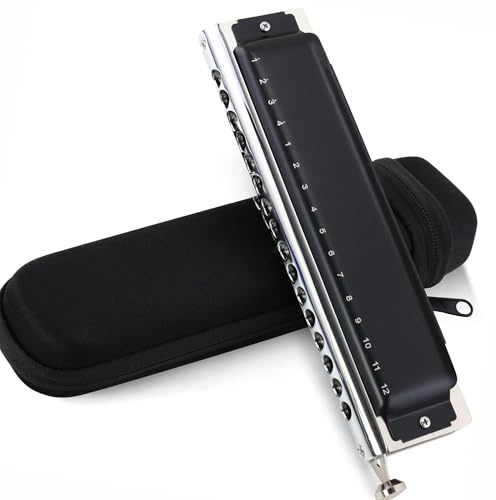 Chromatische Mundharmonika 16 Löcher 64 Töne Schwarz Edelstahl Tonart C Musikinstrument