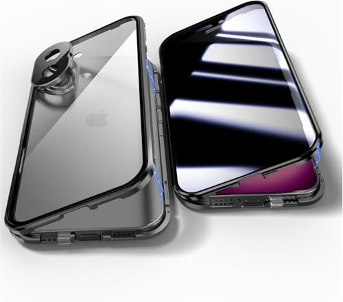 Gypsophilaa Anti Peeping Hülle für iPhone 16,Magnetic Schutzhülle Handyhülle,9H Gehärtetes Glas,Privacy Display Protector Metallrahmen Anti Spy Case 360 Grad Schutz Anti-Spion Cover,Schwarz