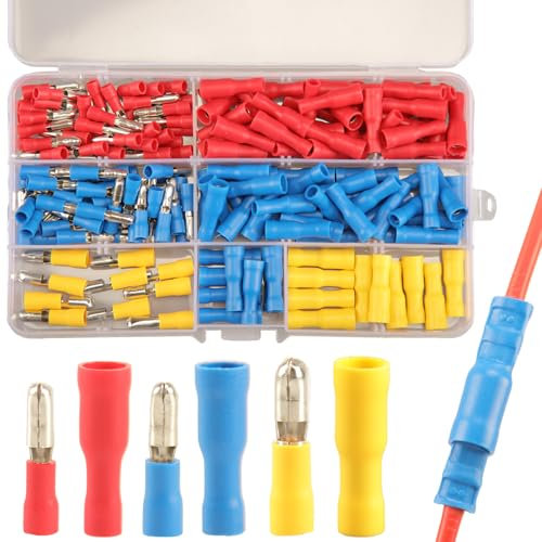 180pcs Bullet Connectors Male and Female, Bullet Terminals Wire Connectors Crimp Terminal Automotive Electrical Connectors Motorcycle Connector Butt Insulated Waterproof Electrical Connectors