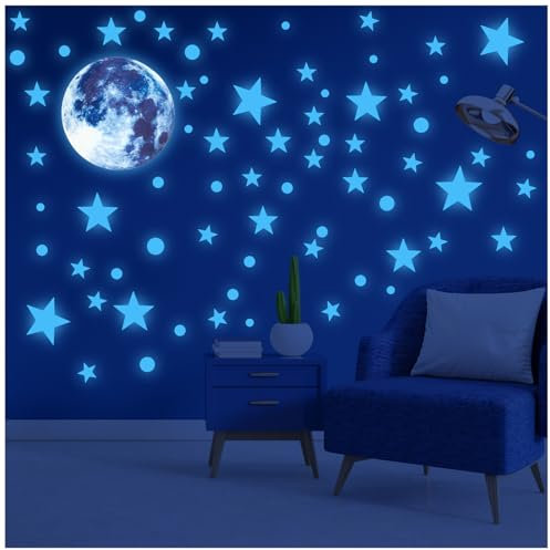 Oruola 435 Stück Sterne Leuchtend Selbstklebend,Fluoreszierende Sterne,Leuchtsterne Kinderzimmer,Mond Universum Wandaufkleber Outer Space Decal für Kinder Schlafzimmer dekorieren