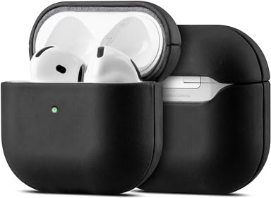 Maogoam Echt Leder Hülle für AirPods 4, Vintage Crazy Horse Lederhülle Schutzhülle, Robuste Hartschale & Patina Oberfläche, Retro Schwarz