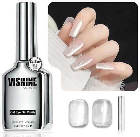 Vishine 16 ml Katzenaugen-Gel-Nagellack mit Magnetischem Holografischem Effekt – Glitzer, Reflektierendes UV-Gel, Transparent, Mond-Silberlicht (H002)