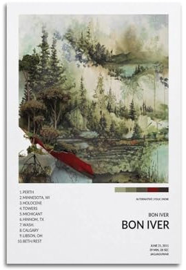 MHUYGGU Bon Iver Album-Poster, dekoratives Leinwandposter, Wandkunst, Dekor, Wohnen, modern, Familienschlafzimmer, Dekoration, Poster, 30 x 45 cm, ungerahmter Stil