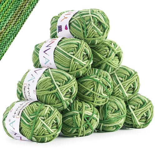 YINVA Wolle zum Häkeln Häkelwolle 10 x 25g Bunt Wolle Farbverlauf Häkelgarn Mehrfarbiges Wolle zum Stricken Sockenwolle für Häkeln Stricken und Handwerk (Apfelgrün)